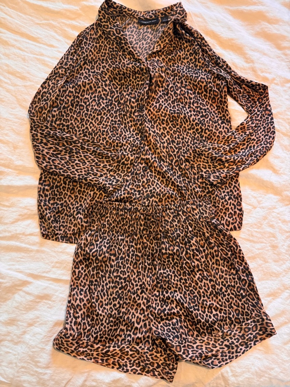 Leopard Print Button-Up Top & Shorts PJ Set Sz S
